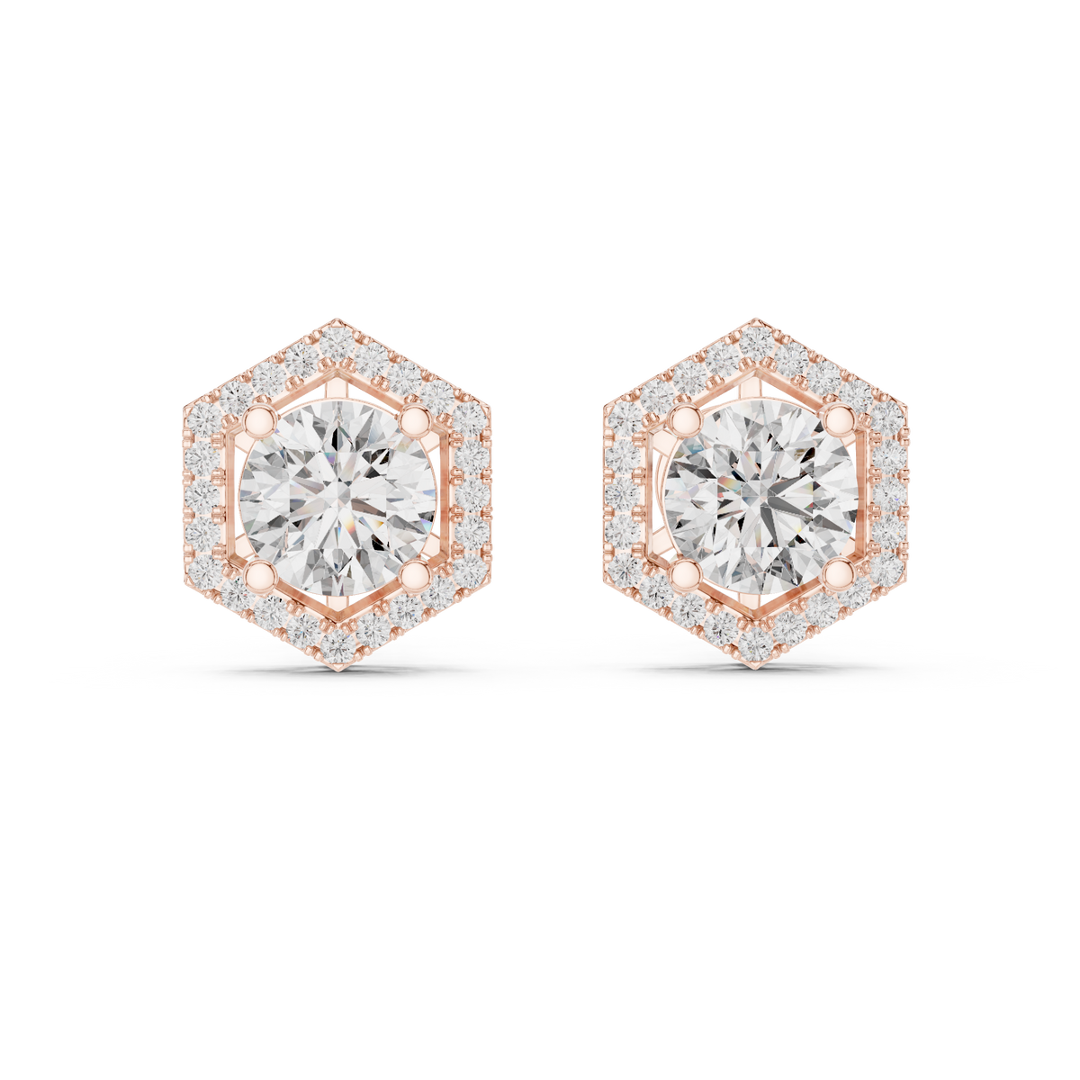Classic Halo Diamond Stud Earrings with Lab Grown Diamonds, Rose Gold