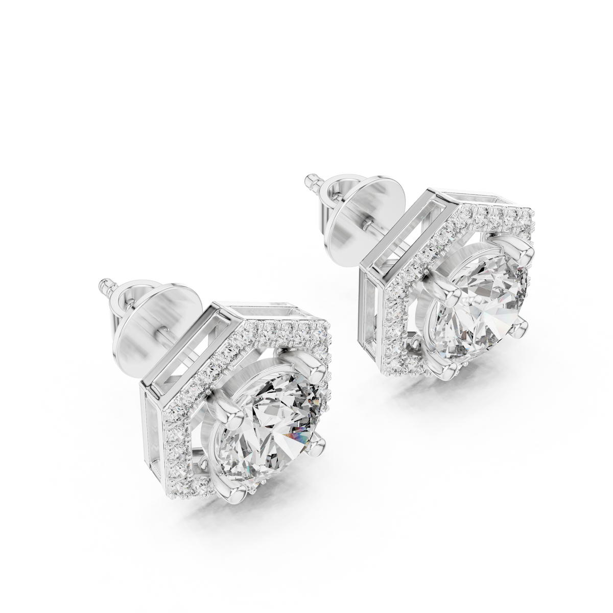Classic Halo Diamond Stud Earrings with Lab Grown Diamonds, White Gold