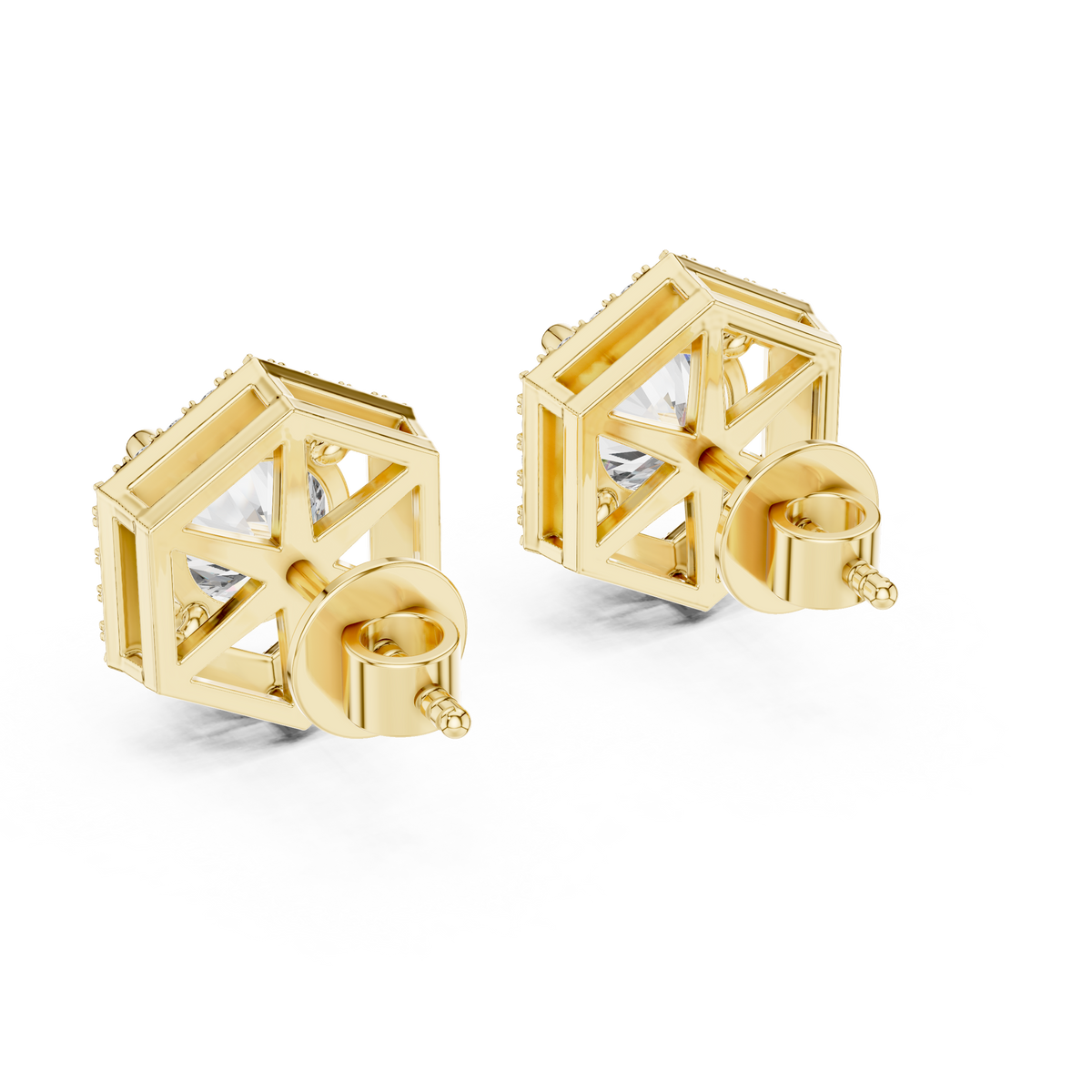 Classic Halo Diamond Stud Earrings with Lab Grown Diamonds, Yellow Gold