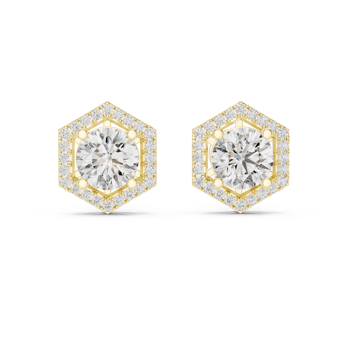 Classic Halo Diamond Stud Earrings with Lab Grown Diamonds, Yellow Gold