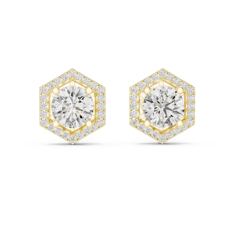 Classic Halo Diamond Stud Earrings with Lab Grown Diamonds, Yellow Gold