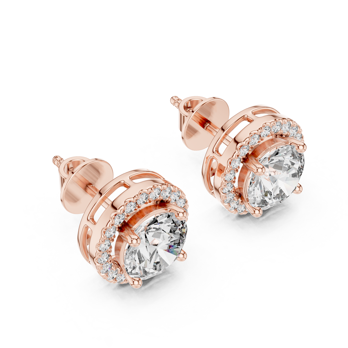 2.98 CT Round Halo Lab Grown Diamond Earstuds, Rose Gold