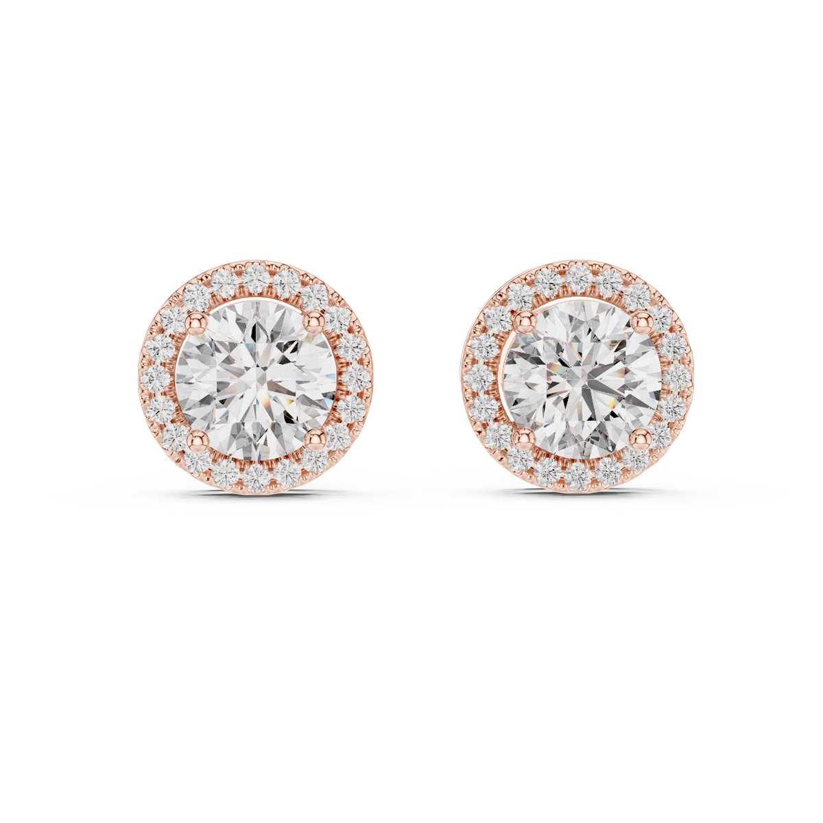 2.98 CT Round Halo Lab Grown Diamond Earstuds, Rose Gold