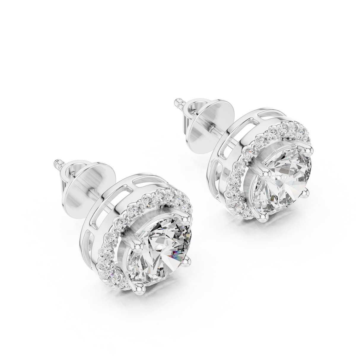 2.98 CT Round Halo Lab Grown Diamond Earstuds, White Gold