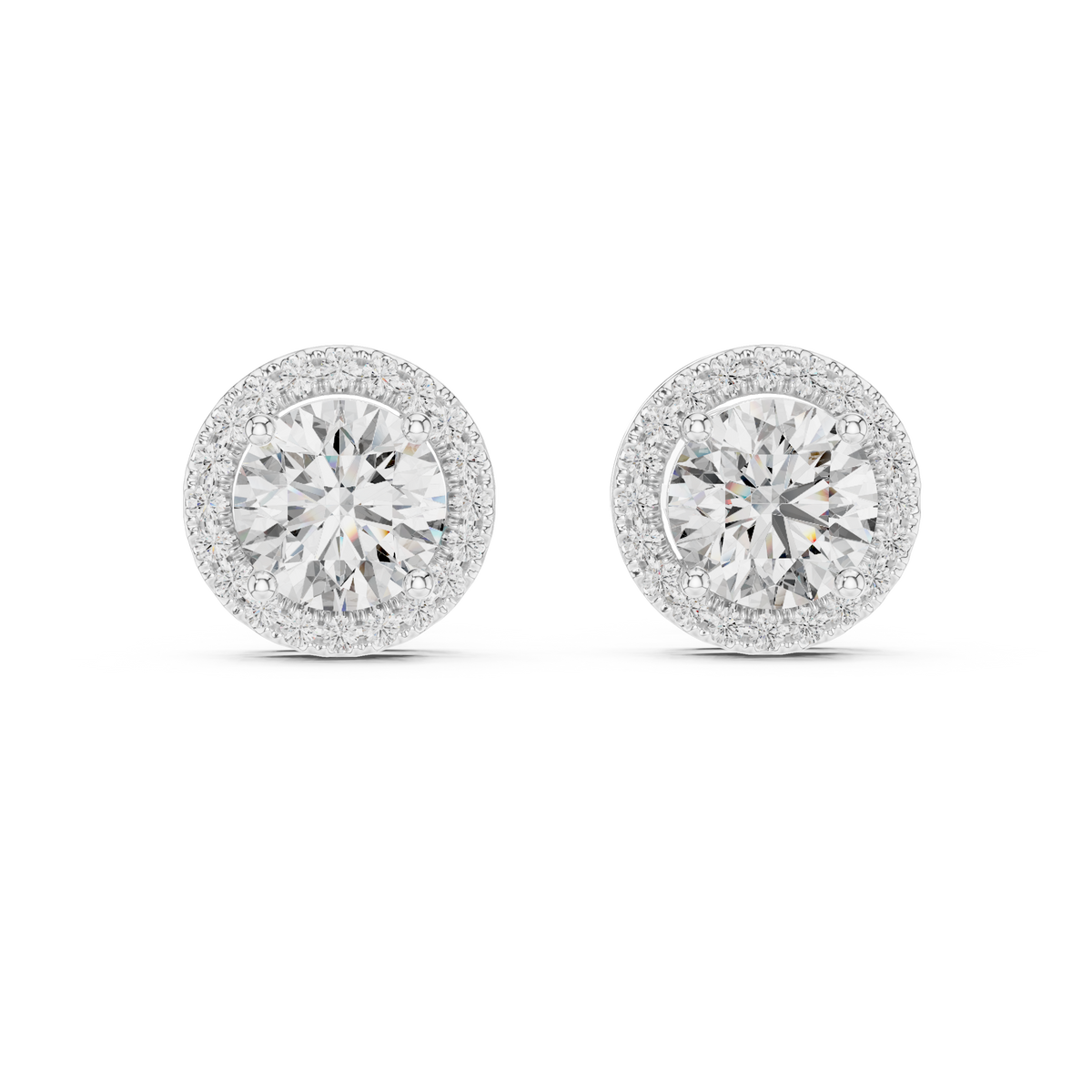 2.98 CT Round Halo Lab Grown Diamond Earstuds, White Gold