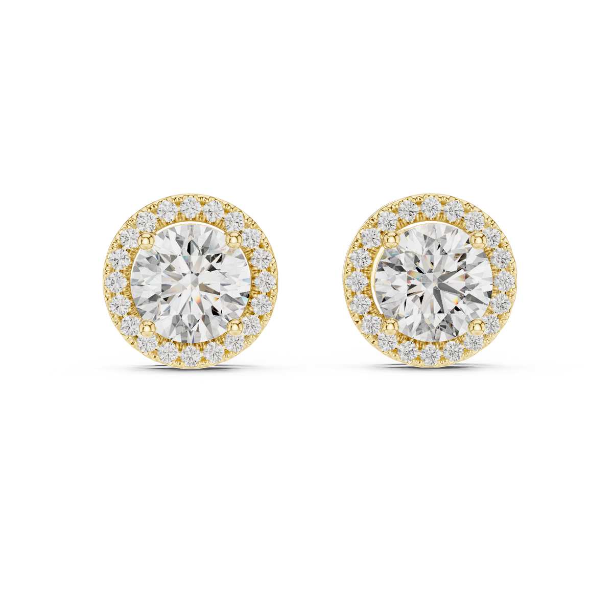 2.98 CT Round Halo Lab Grown Diamond Earstuds, Yellow Gold