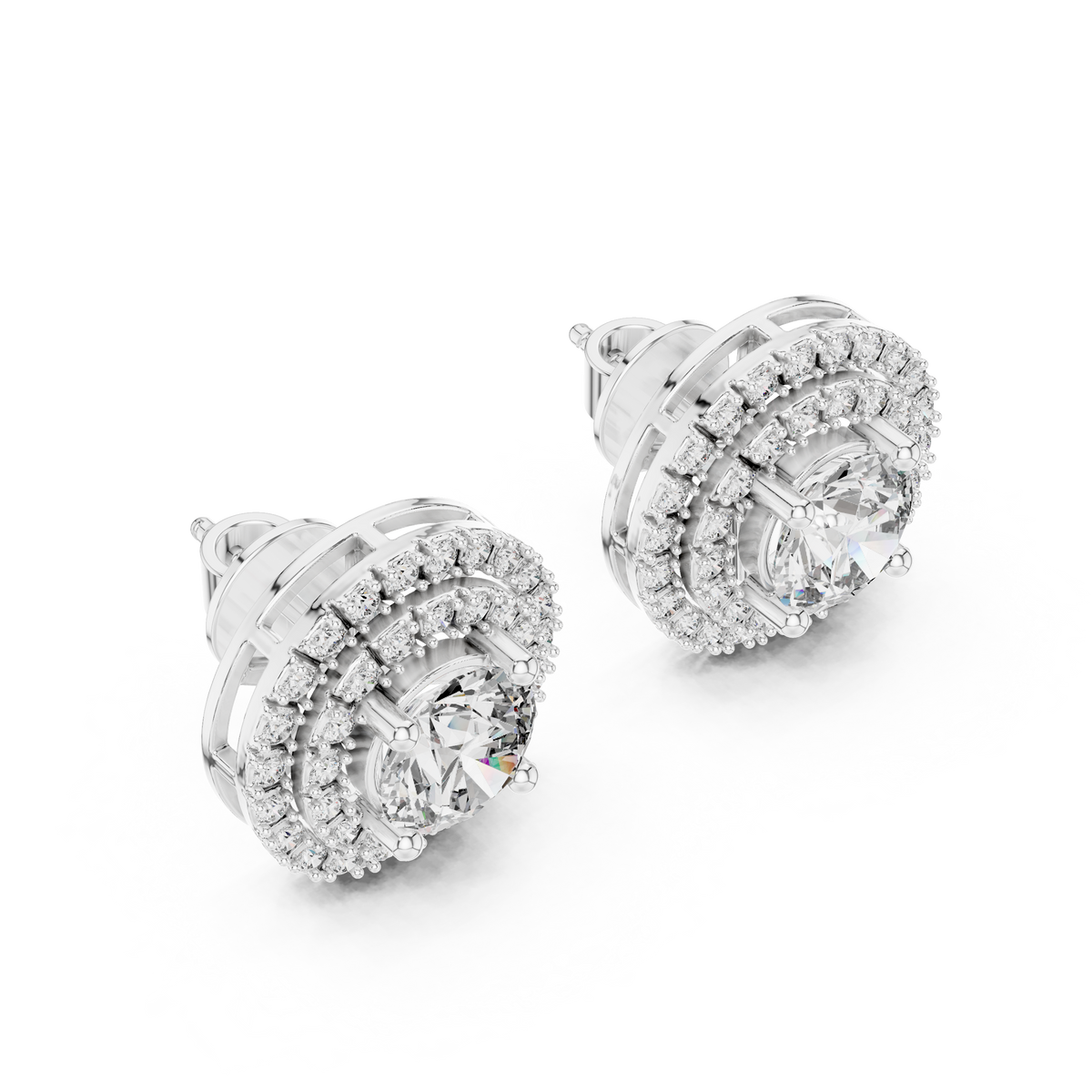 IGI Certified 3.42 CT Double Halo Lab Grown Diamond Stud Earrings, White Gold