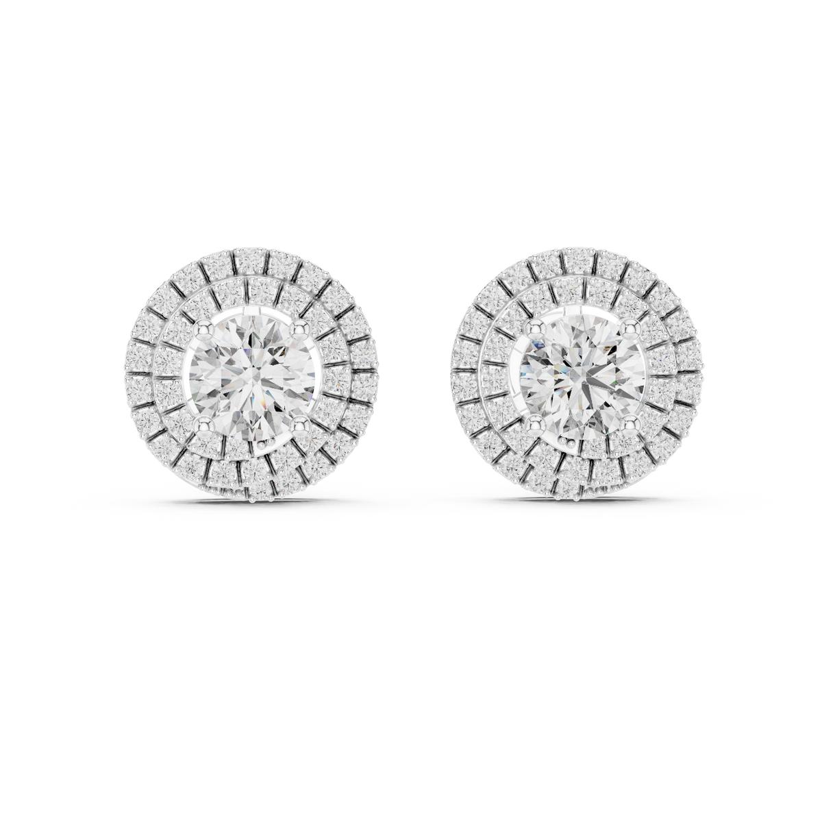 IGI Certified 3.42 CT Double Halo Lab Grown Diamond Stud Earrings, White Gold