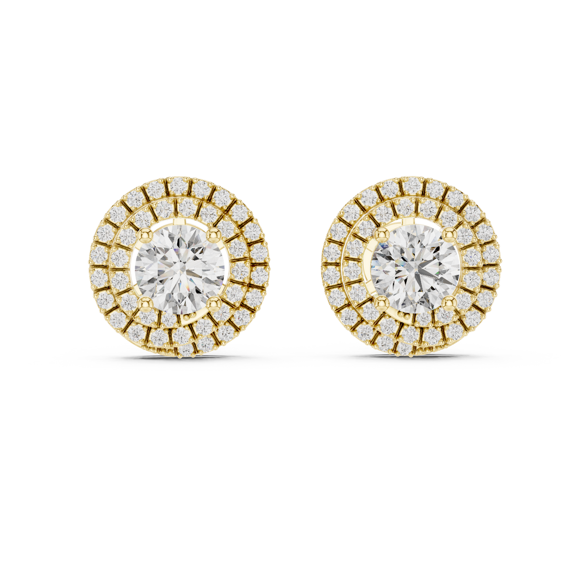 IGI Certified 3.42 CT Double Halo Lab Grown Diamond Stud Earrings, Rose Gold