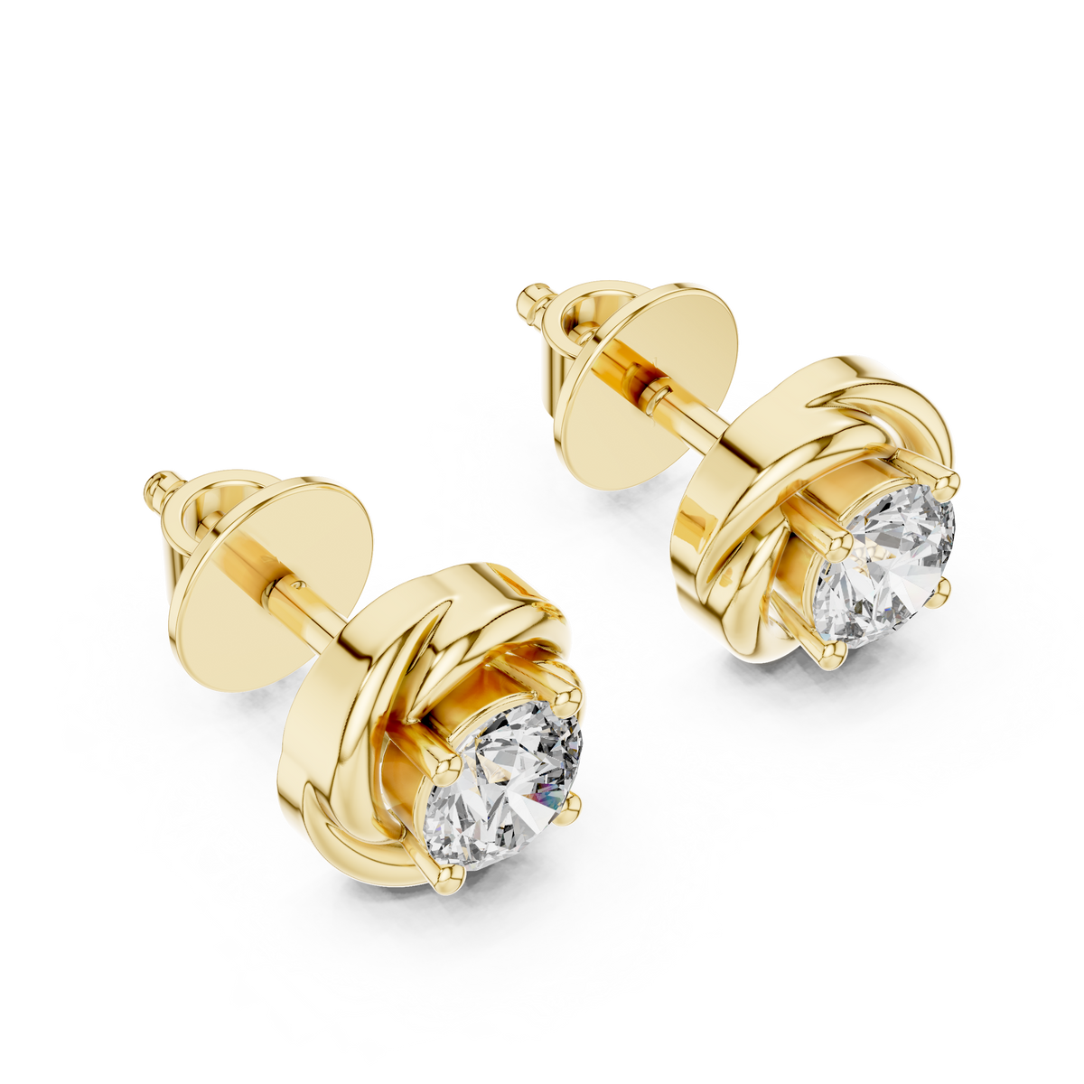 IGI Certified 0.50 CT Round Lab Grown Diamond Earstuds, Yellow Gold