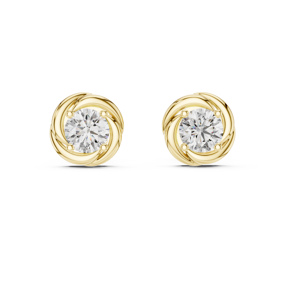 IGI Certified 0.50 CT Round Lab Grown Diamond Earstuds, Yellow Gold