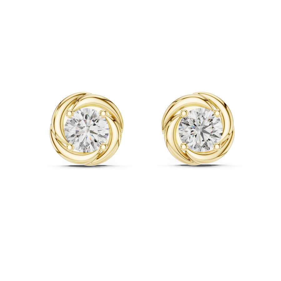 IGI Certified 0.50 CT Round Lab Grown Diamond Earstuds, Yellow Gold