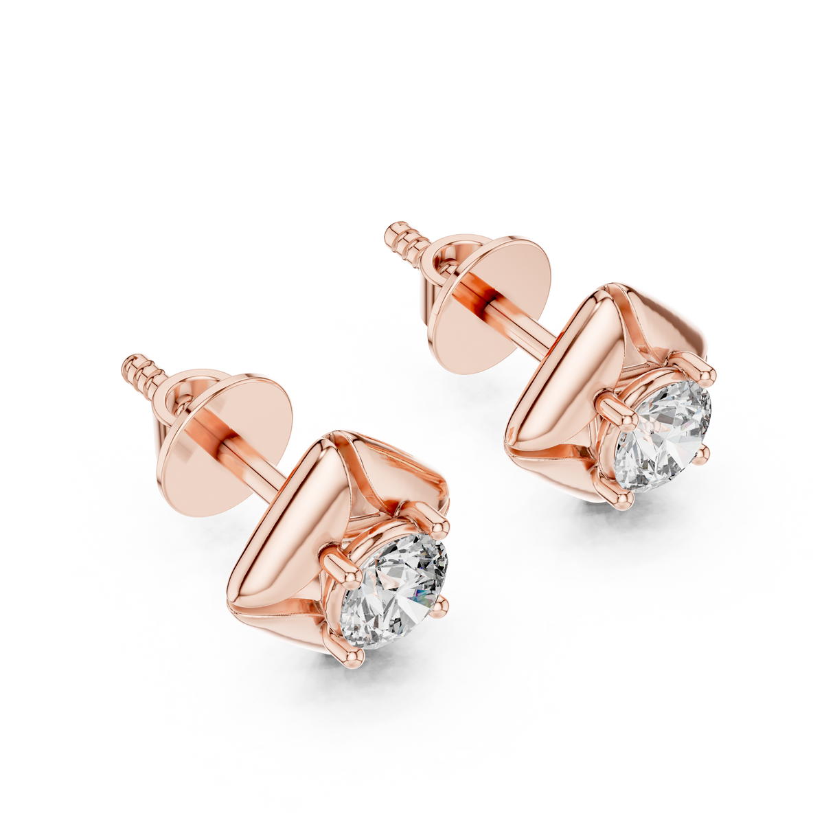0.50 CT Round Lab Grown Diamond Geometric Stud Earrings, Rose Gold