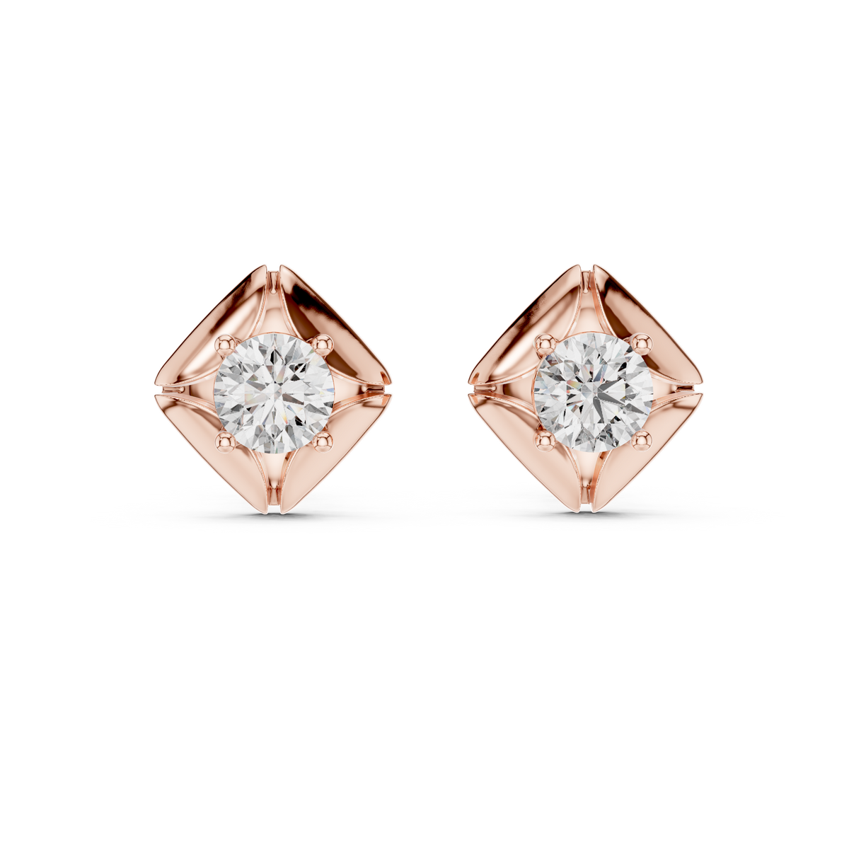 0.50 CT Round Lab Grown Diamond Geometric Stud Earrings, Rose Gold