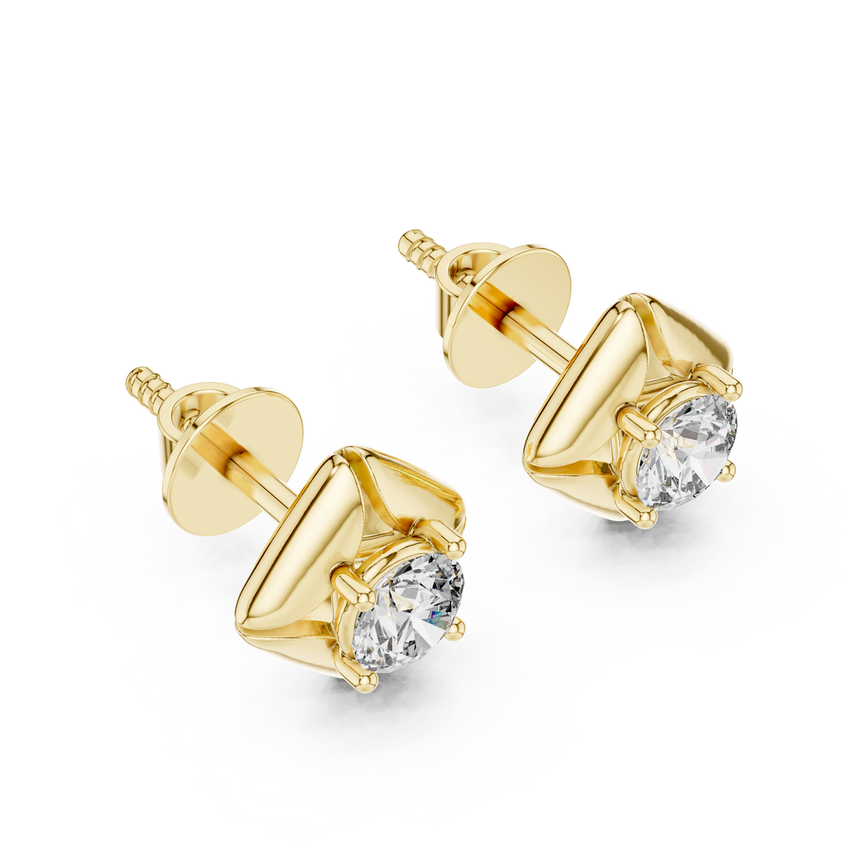0.50 CT Round Lab Grown Diamond Geometric Stud Earrings, Yellow Gold