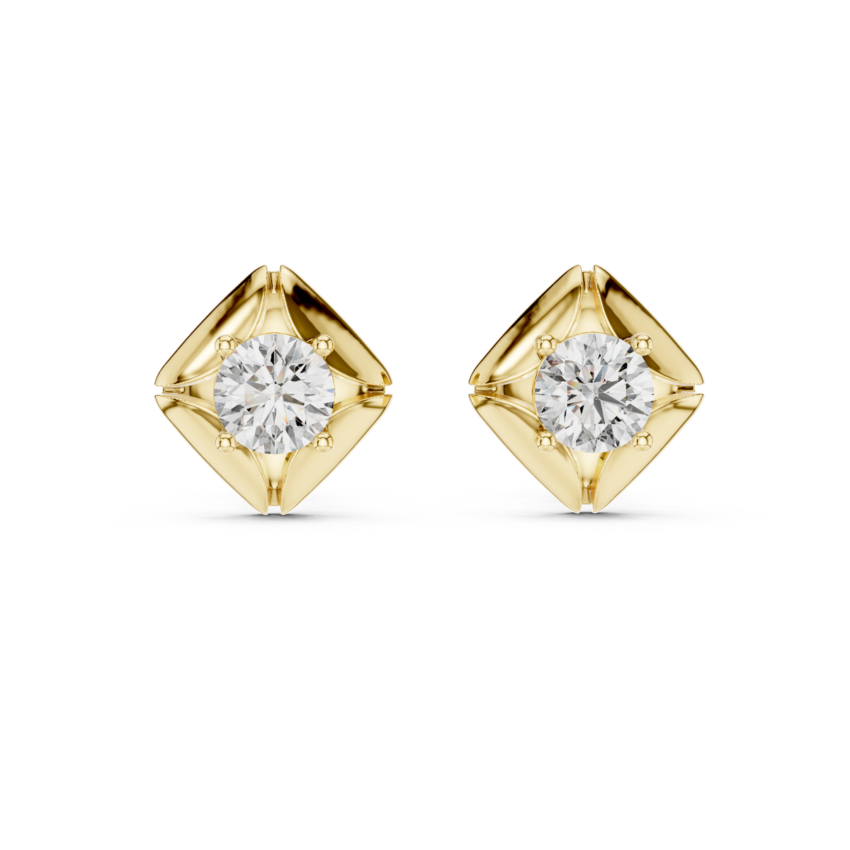 0.50 CT Round Lab Grown Diamond Geometric Stud Earrings, Yellow Gold