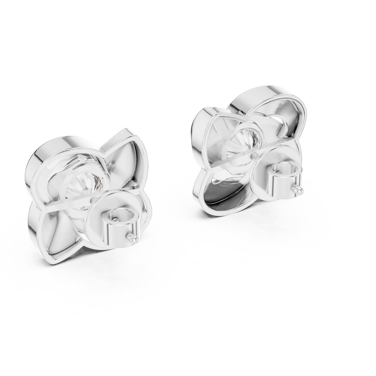 Designer Floral Round Diamond Stud Earrings, White Gold