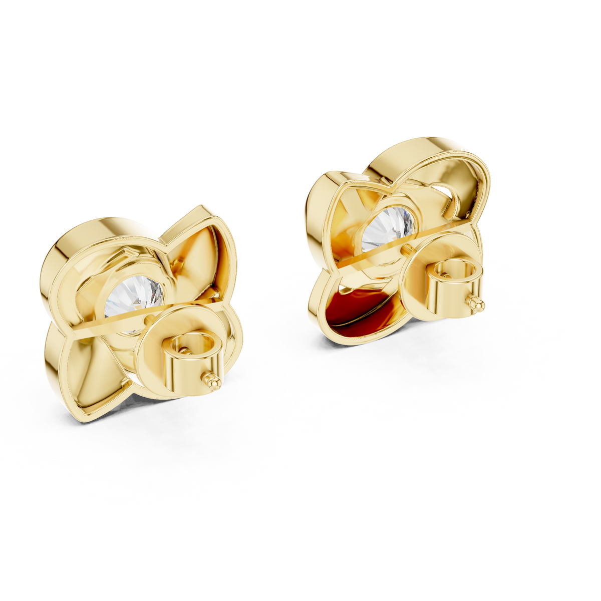 Designer Floral Round Diamond Stud Earrings, Yellow Gold