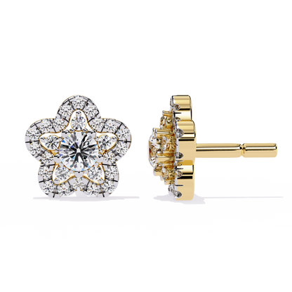 LGD Ear Studs Round Stone (0.87ct Pair ) In 14K Gold