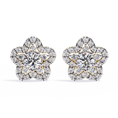 LGD Ear Studs Round Stone (0.87ct Pair ) In 14K Gold
