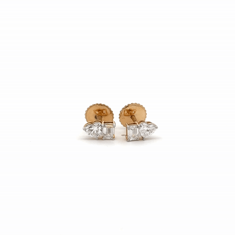 Emerald & Heart Lab-Grown Diamond Stud Earrings in 14K Gold | Modern Minimalist Style