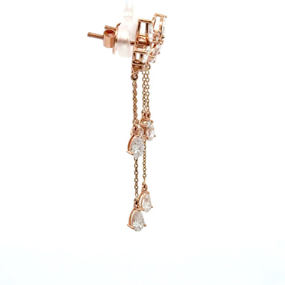 Floral Chain Drop Lab-Grown Diamond Earrings in 14K Rose Gold | Elegant Dangle Design