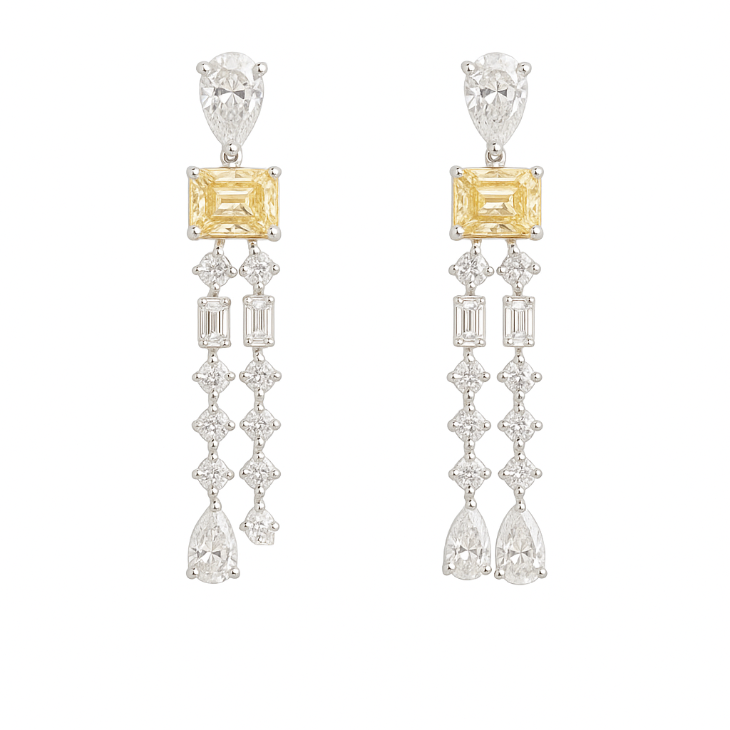 Fancy Yellow Radiant & White Diamond Dangle Earrings
