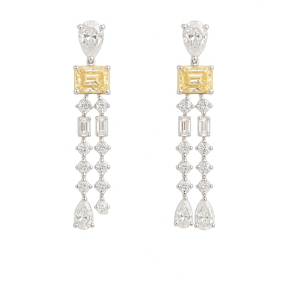 Fancy Yellow Radiant & White Diamond Dangle Earrings