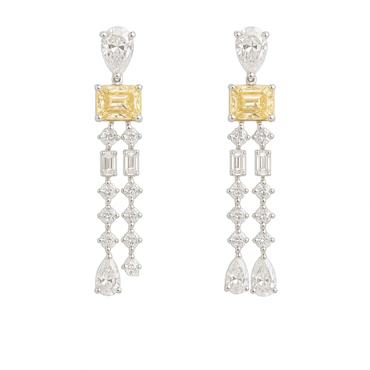 Fancy Yellow Radiant & White Diamond Dangle Earrings