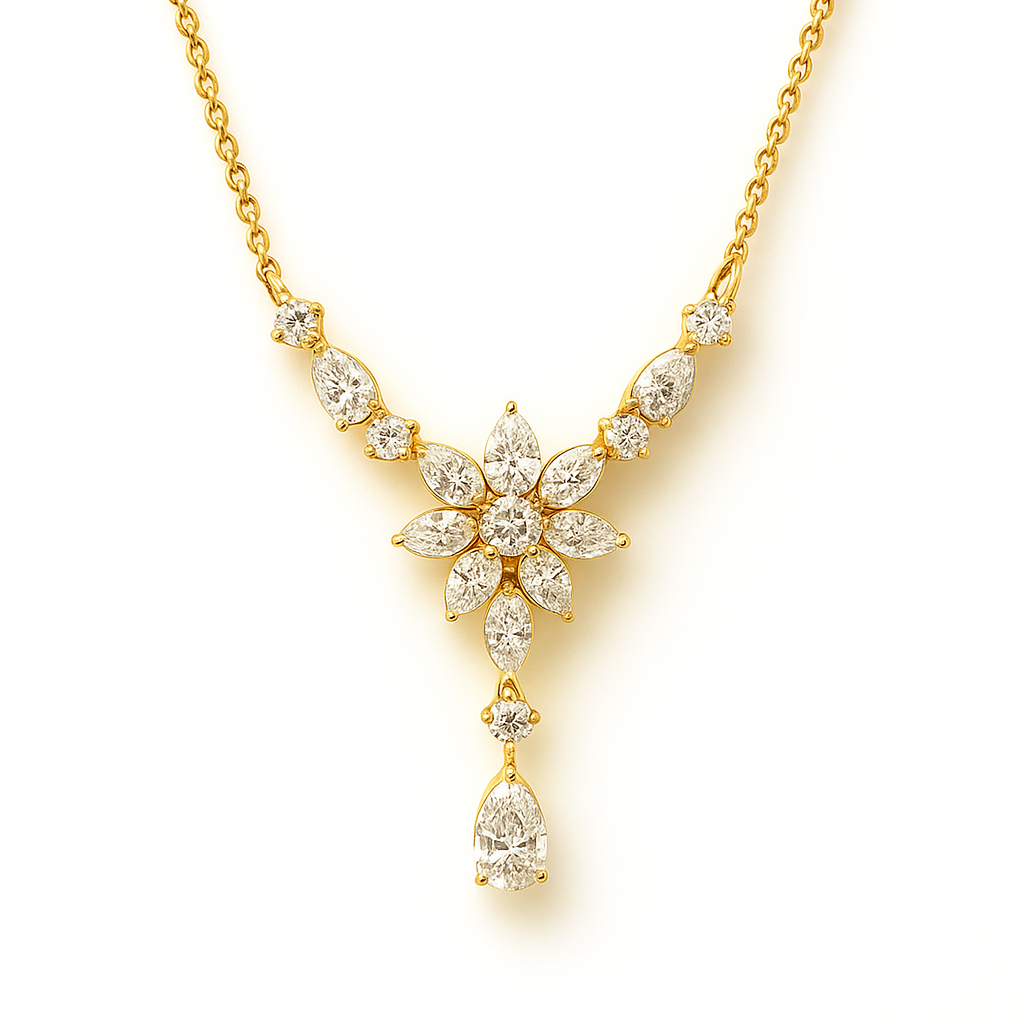 Floral Round, Marquise & Pear Lab Grown Diamond Mangalsutra Pendant In 14k Gold