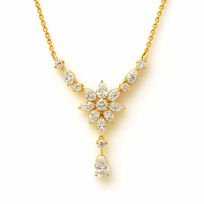 Floral Round, Marquise & Pear Lab Grown Diamond Mangalsutra Pendant In 14k Gold