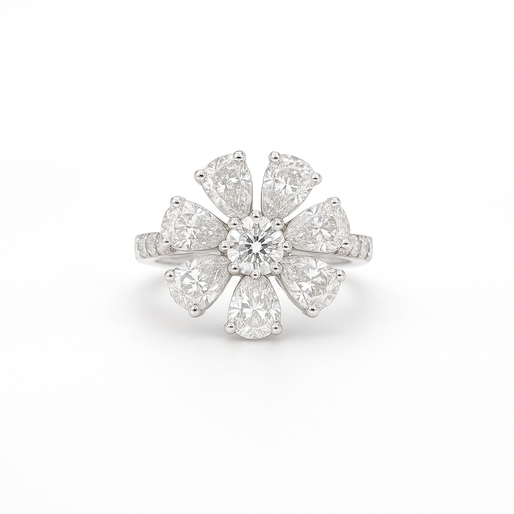 Flower Style Pear Lab Grown Diamond Ring 