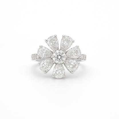 Flower Style Pear Lab Grown Diamond Ring 