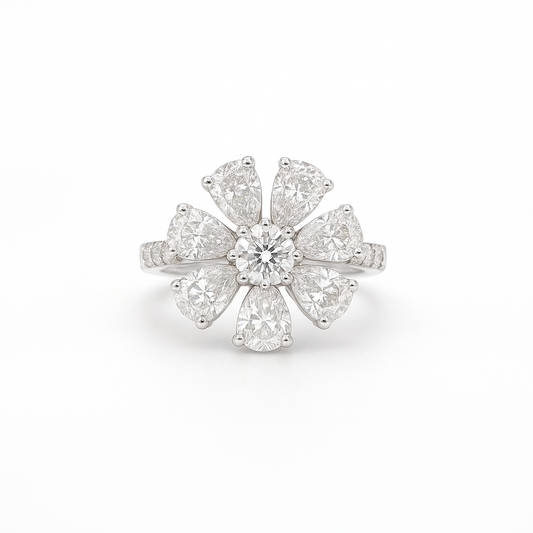 Flower Style Pear Lab Grown Diamond Ring 