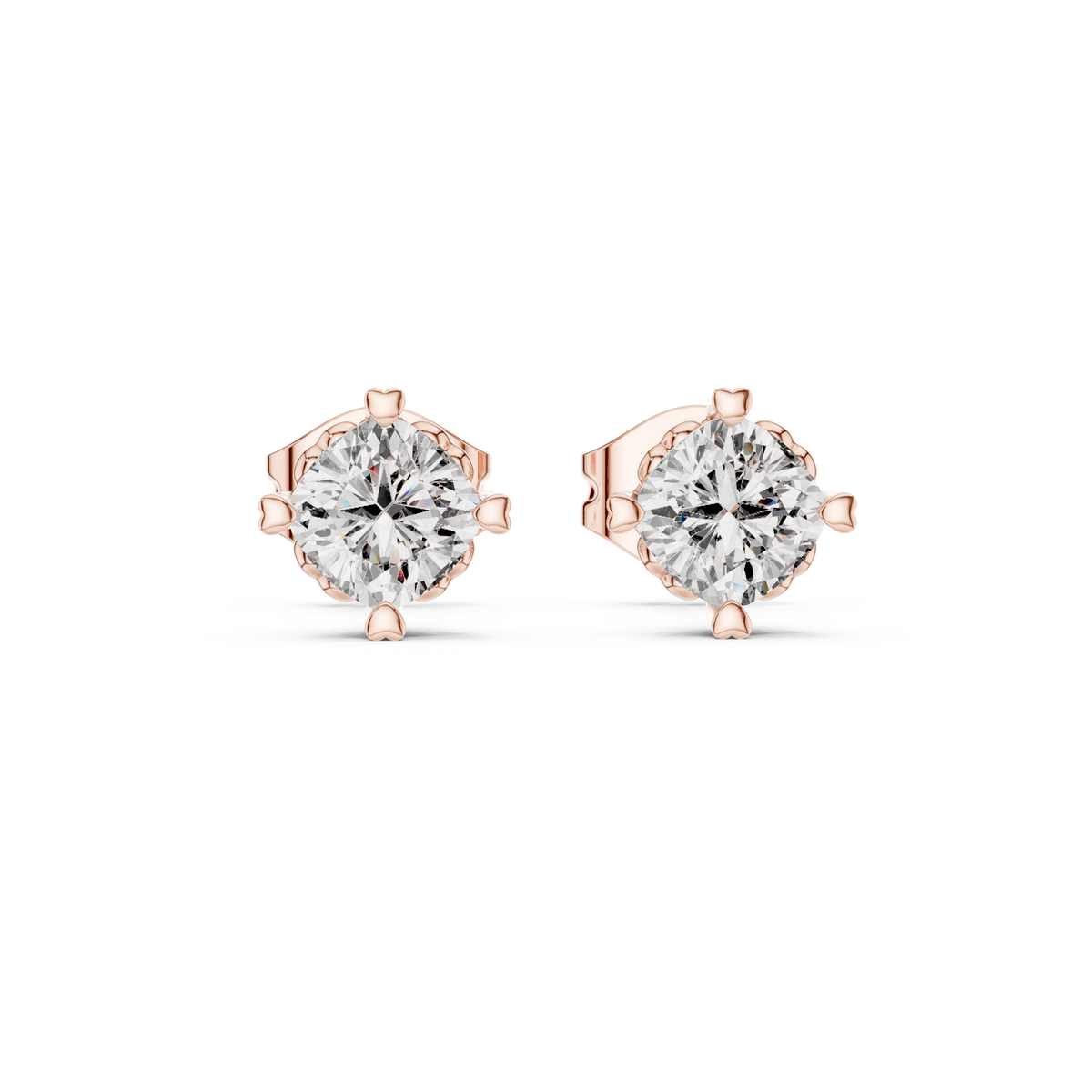1.50 CT Cushion Cut Lab Grown Diamond Solitaire Stud Earrings, Rose Gold