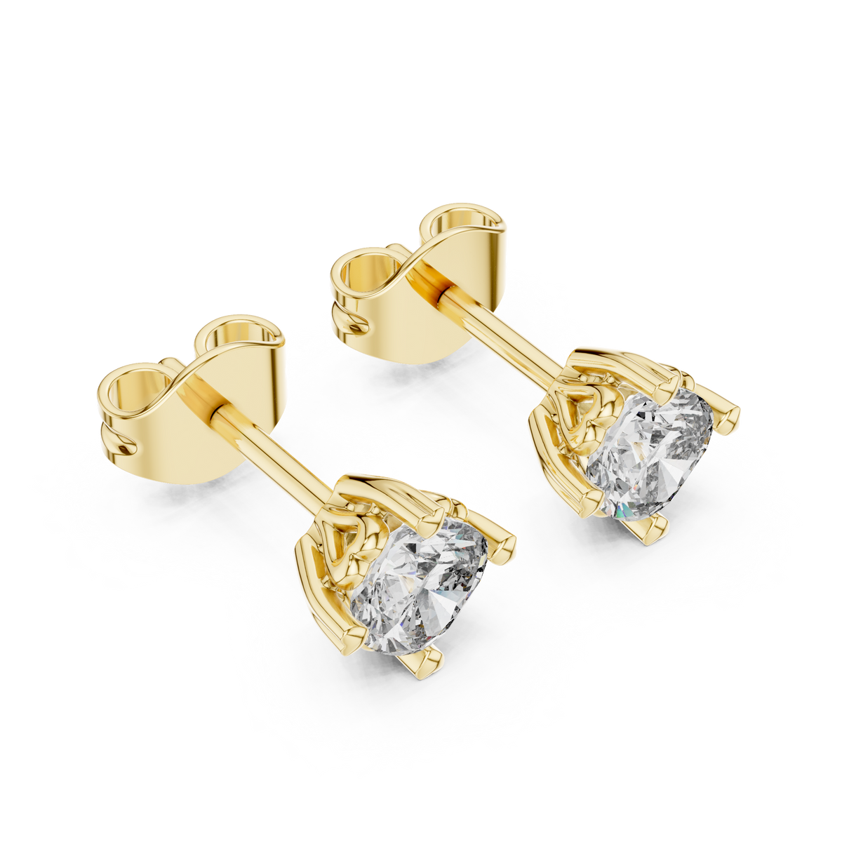 1.50 CT Cushion Cut Lab Grown Diamond Solitaire Stud Earrings, Yellow Gold
