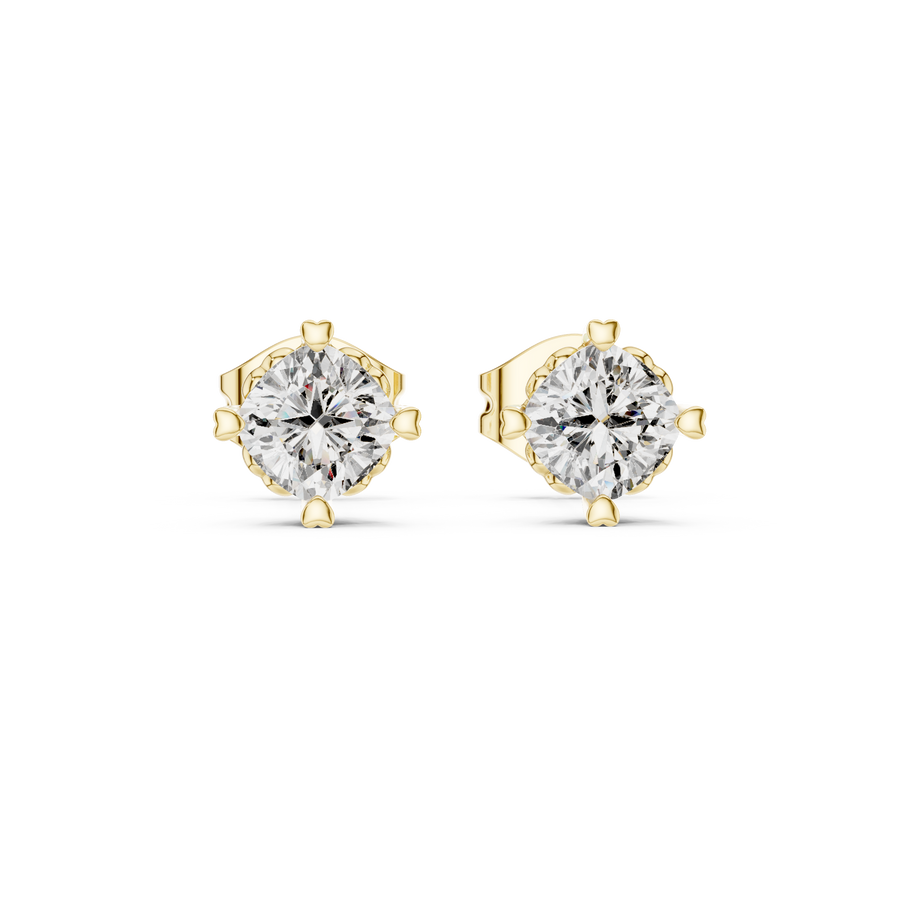 1.50 CT Cushion Cut Lab Grown Diamond Solitaire Stud Earrings, Yellow Gold