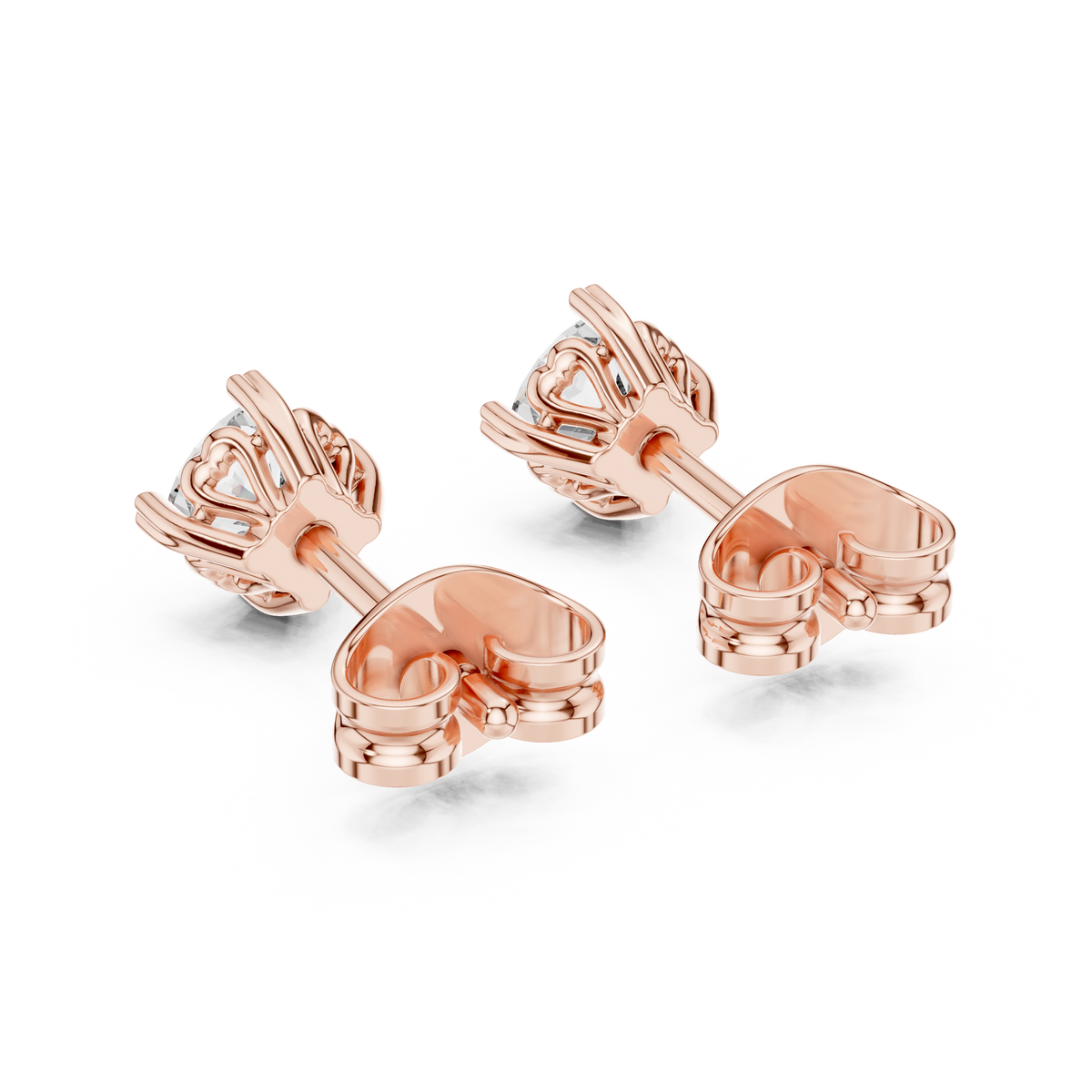 1.00 CT Cushion Cut Lab Grown Diamond Solitaire Stud Earrings, Rose Gold