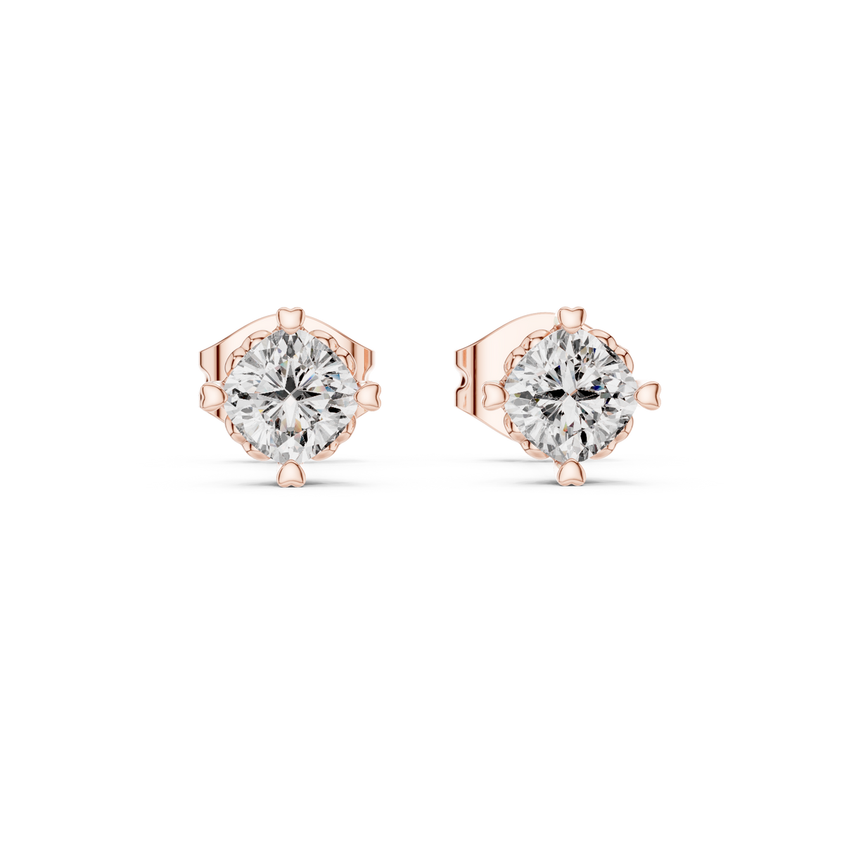 1.00 CT Cushion Cut Lab Grown Diamond Solitaire Stud Earrings, Rose Gold