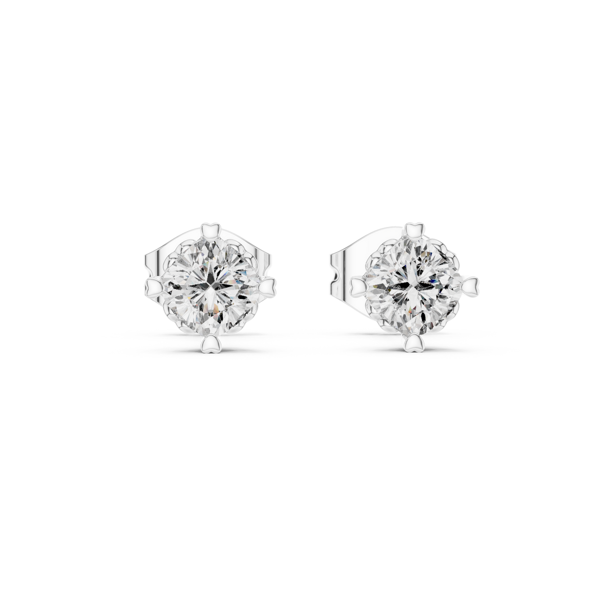 1.00 CT Cushion Cut Lab Grown Diamond Solitaire Stud Earrings, White Gold