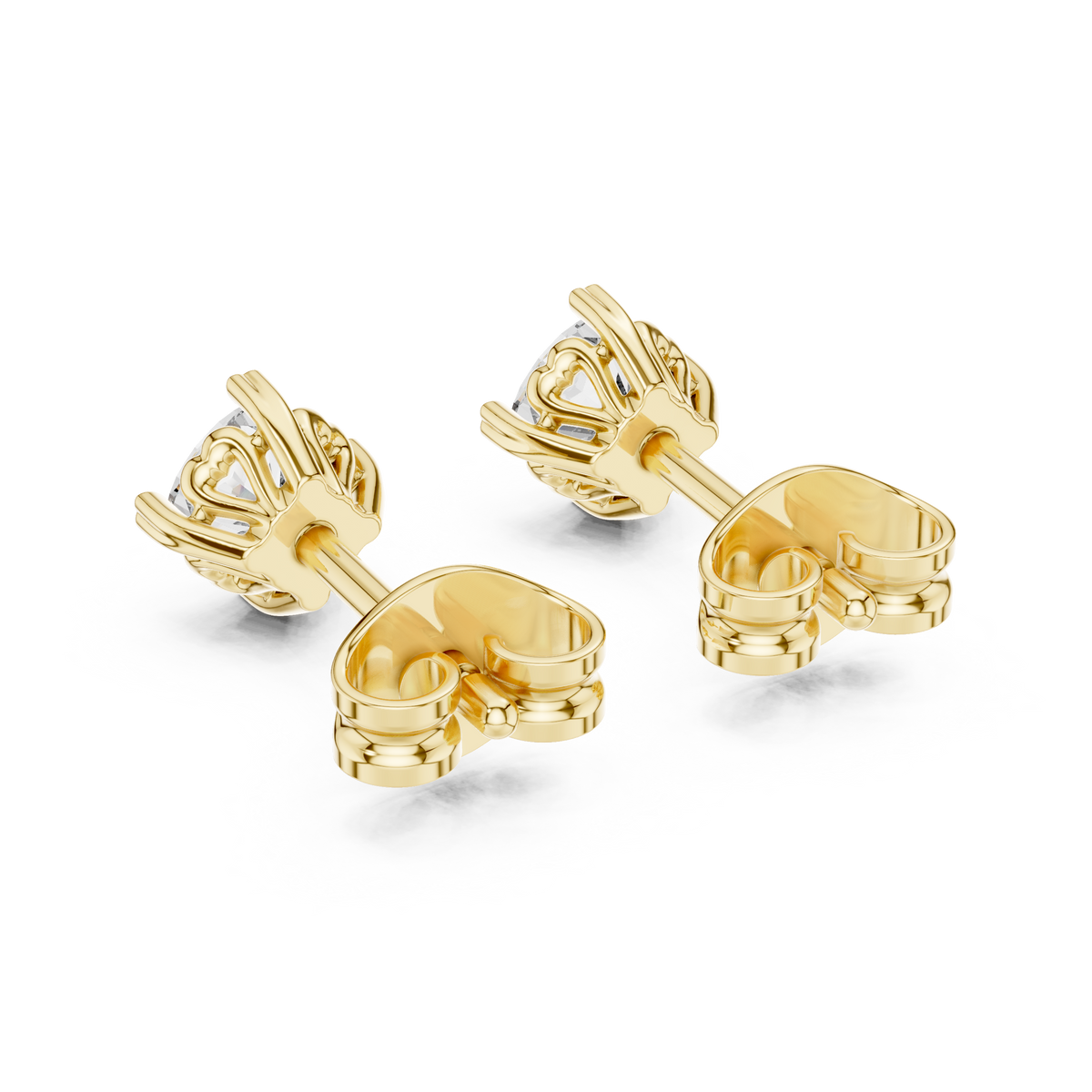 1.00 CT Cushion Cut Lab Grown Diamond Solitaire Stud Earrings, Yellow Gold