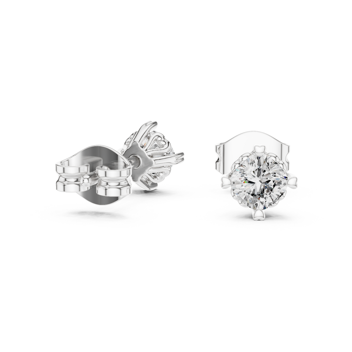 1.00 CT Cushion Cut Lab Grown Diamond Solitaire Stud Earrings, White Gold