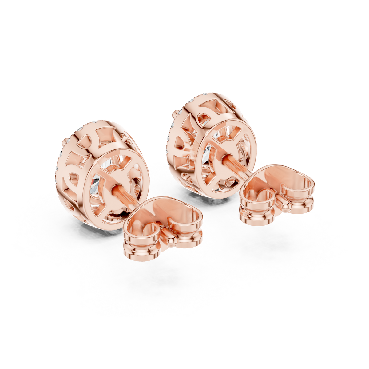 IGI Certified Oval Halo Lab Grown Diamond Stud Earrings, Rose Gold