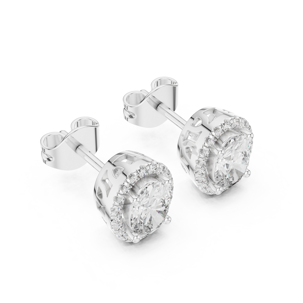 IGI Certified Oval Halo Lab Grown Diamond Stud Earrings, White Gold