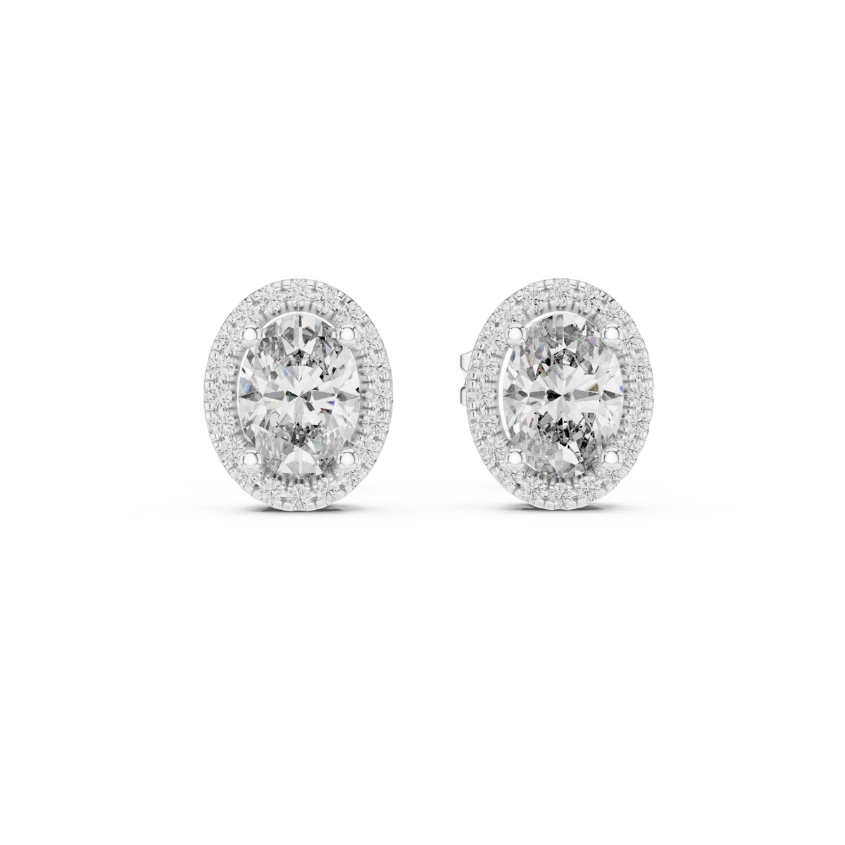IGI Certified Oval Halo Lab Grown Diamond Stud Earrings, White Gold