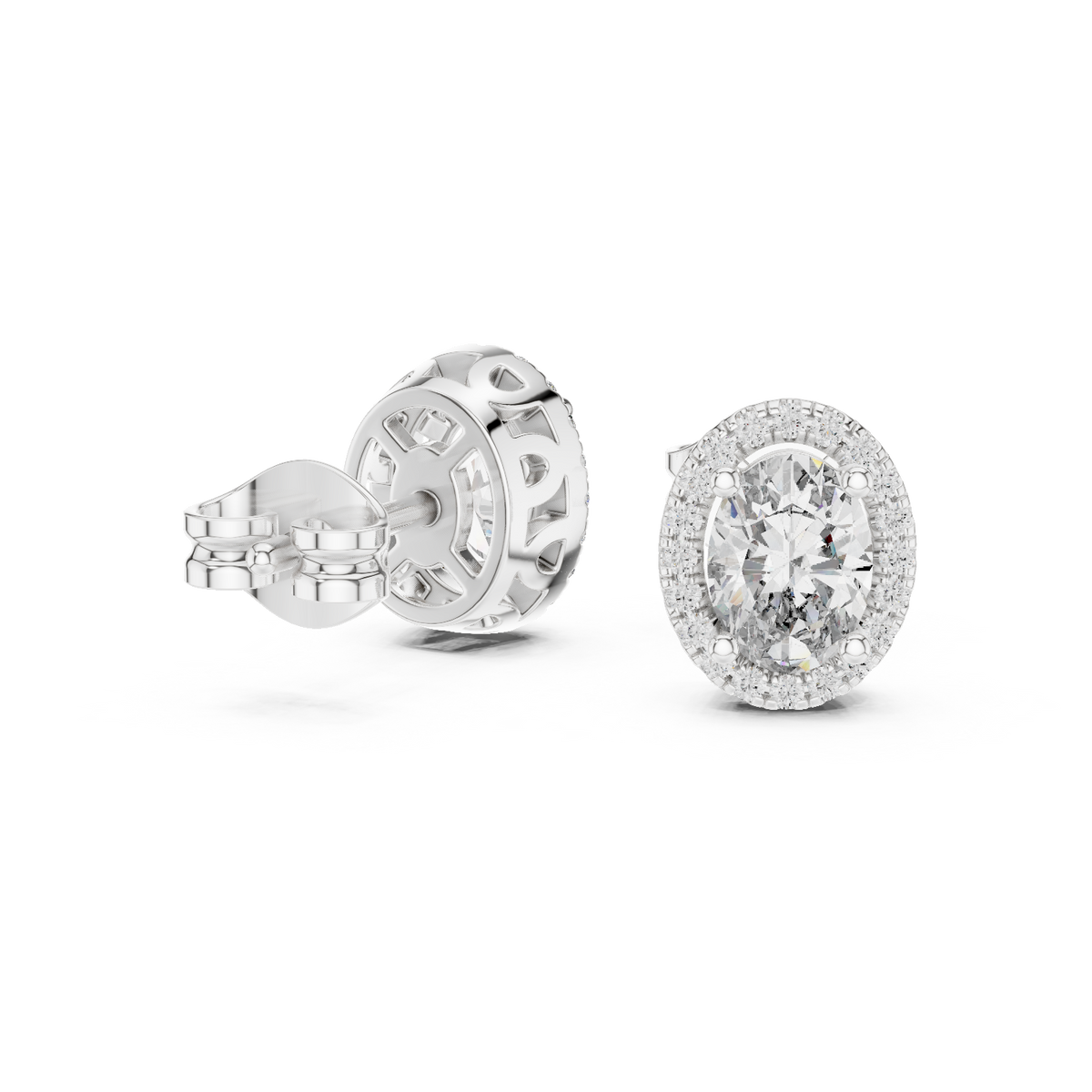 IGI Certified Oval Halo Lab Grown Diamond Stud Earrings, White Gold