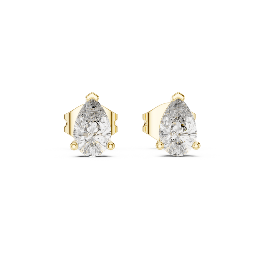 1.00 CT Pear Cut Lab Grown Diamond Solitaire Earstuds, Yellow Gold