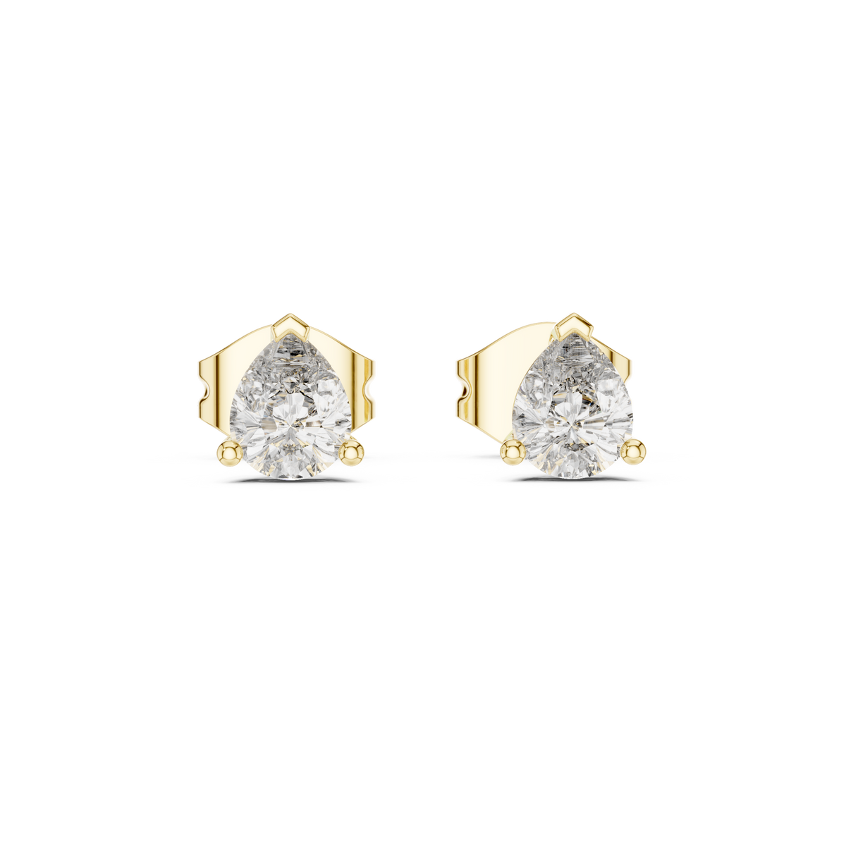 0.80 CT Pear Cut Lab Grown Diamond Solitaire Earstuds, Yellow Gold