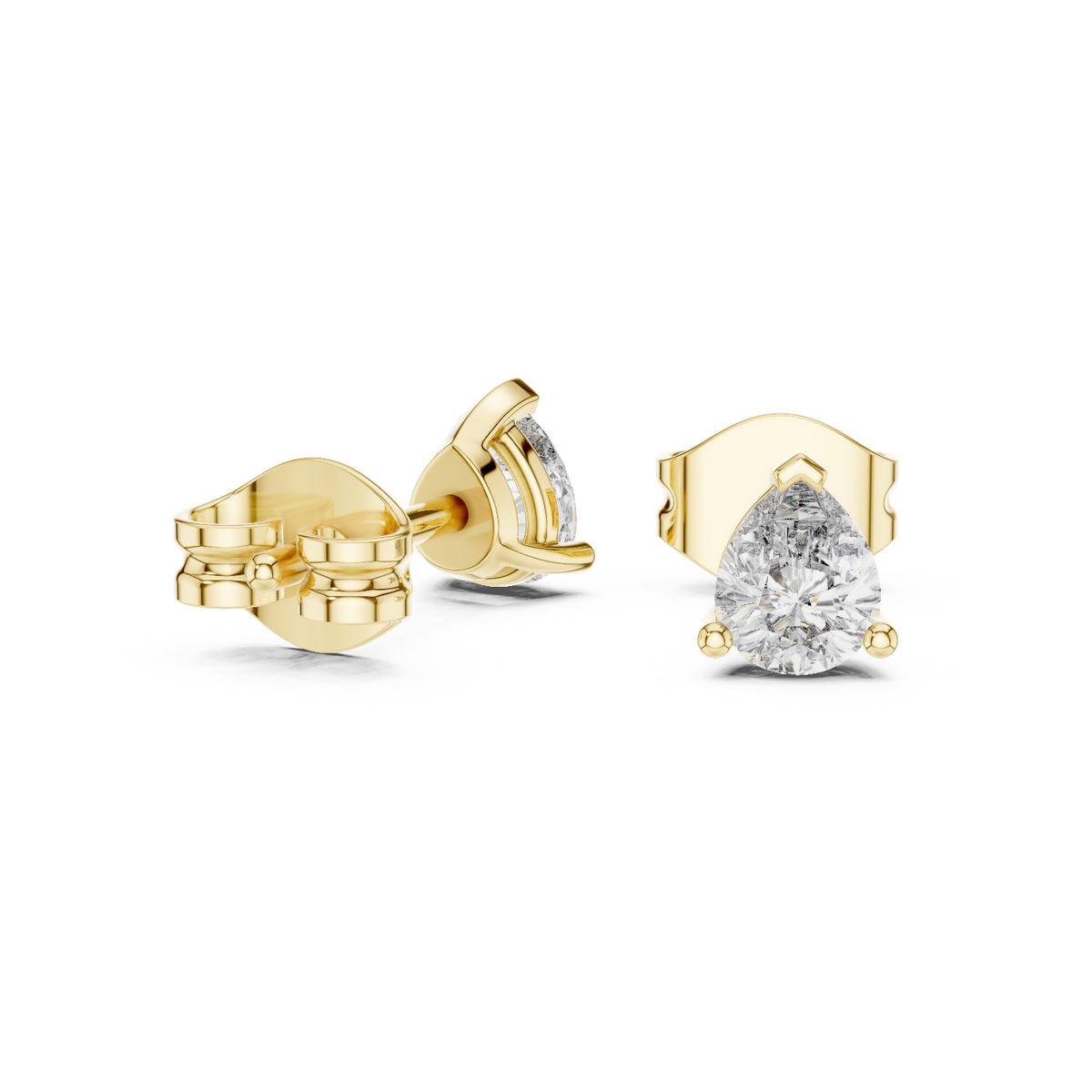 0.80 CT Pear Cut Lab Grown Diamond Solitaire Earstuds, Yellow Gold