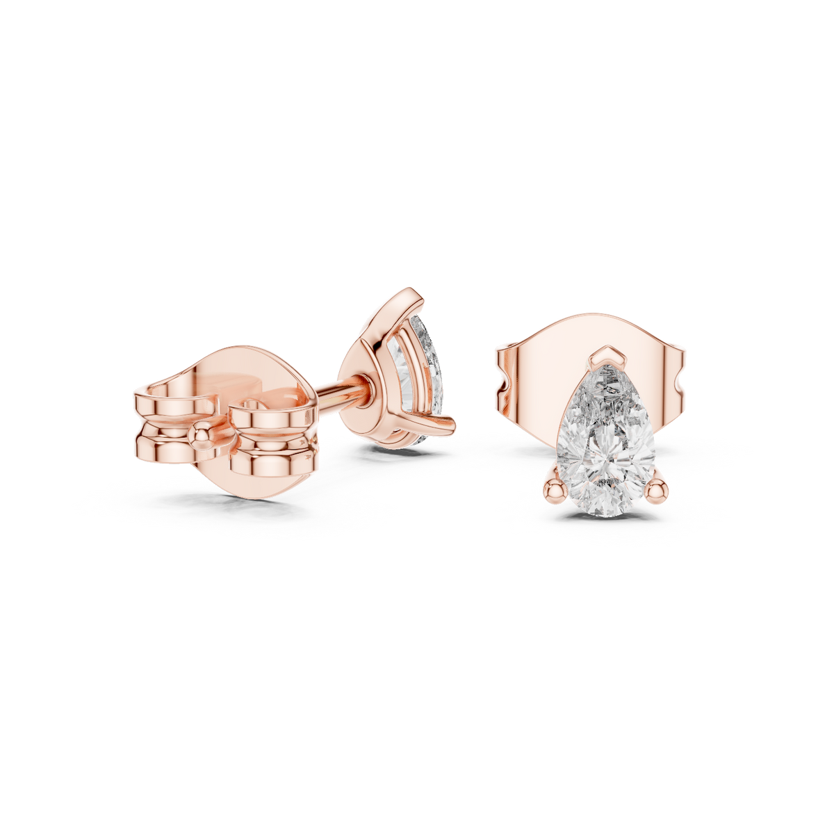 0.50 CT Minimal Pear Diamond Solitaire Earrings, Rose Gold